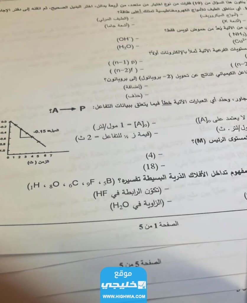 “الحل الرسمي” حل امتحان الكيمياء توجيهي فلسطين 2023 الإجابات الصحيحة