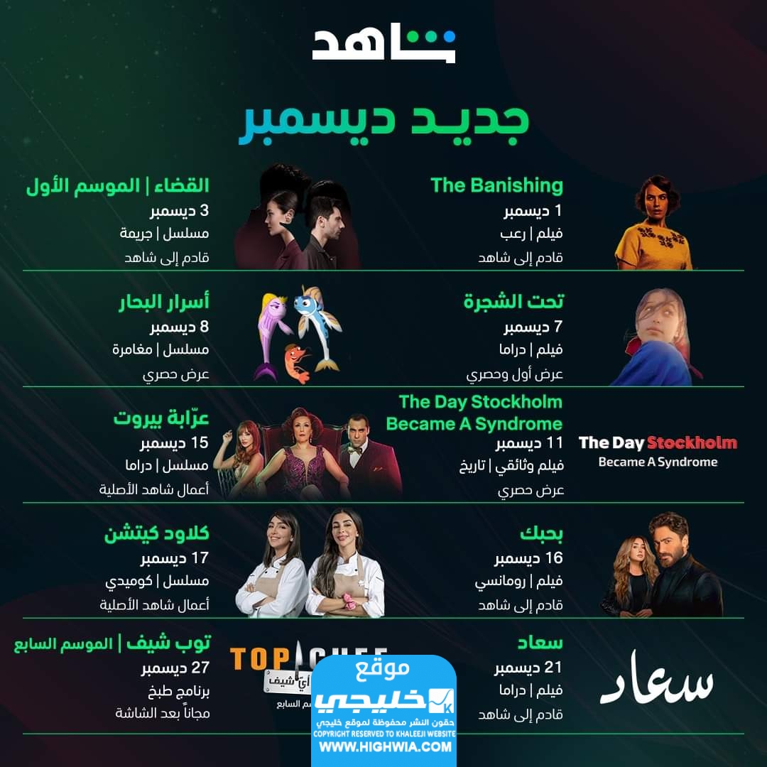 قائمة الافلام المعروضة على شاهد لشهر ديسمبر
