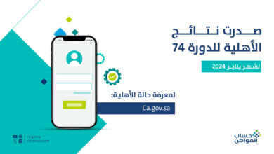 الاستعلام عن نتائج أهلية حساب المواطن الدورة 74
